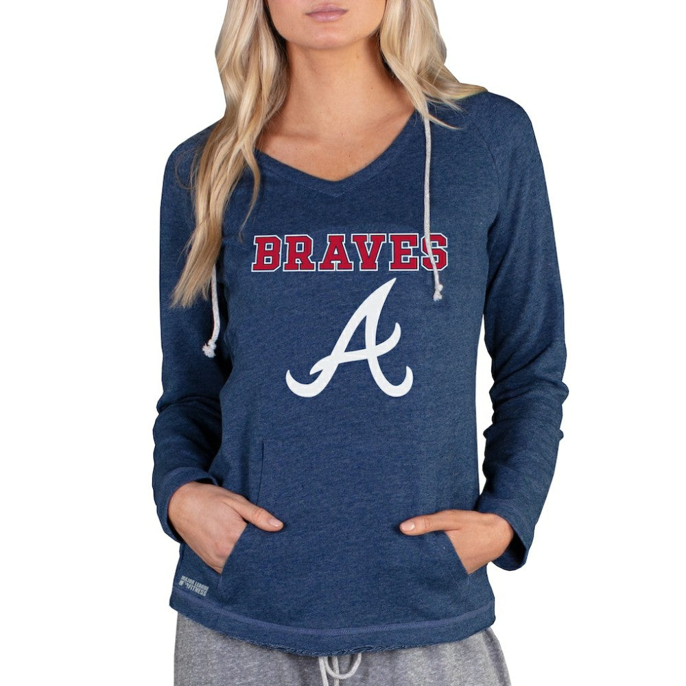 Atlanta Braves Concepts Sport Women's Mainstream Terry Long Sleeve Hoodie Top - Navy - MLB Sale