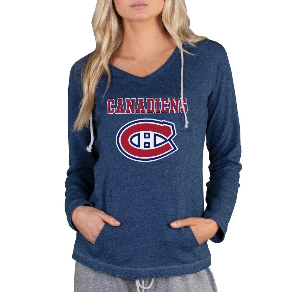 Montreal Canadiens Concepts Sport Women's Mainstream Terry Tri-Blend Long Sleeve Hooded Top - Navy - NHL 3929304