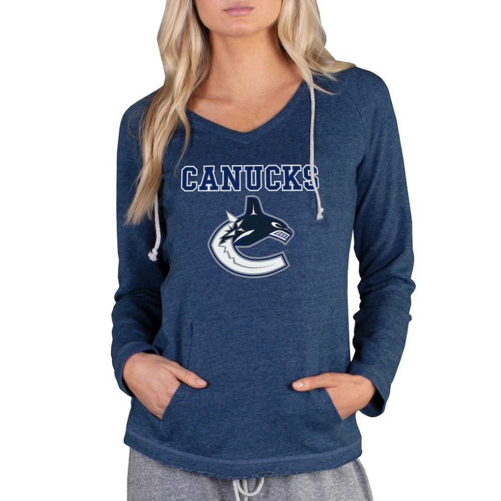 Vancouver Canucks Concepts Sport Women's Mainstream Terry Tri-Blend Long Sleeve Hooded Top - Navy - NHL 3929312