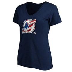 New Jersey Devils Women's Banner Wave Logo V-Neck T-Shirt T-Shirt - Navy - NHL 3930389
