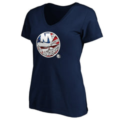 New York Islanders Women's Banner Wave Logo V-Neck T-Shirt T-Shirt - Navy - NHL 3930390