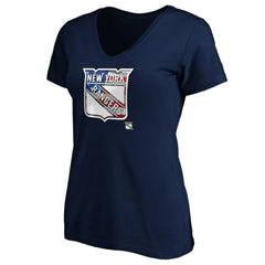 New York Rangers Women's Banner Wave Logo V-Neck T-Shirt T-Shirt - Navy - NHL 3930391