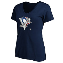 Pittsburgh Penguins Women's Banner Wave Logo V-Neck T-Shirt T-Shirt - Navy - NHL 3930393