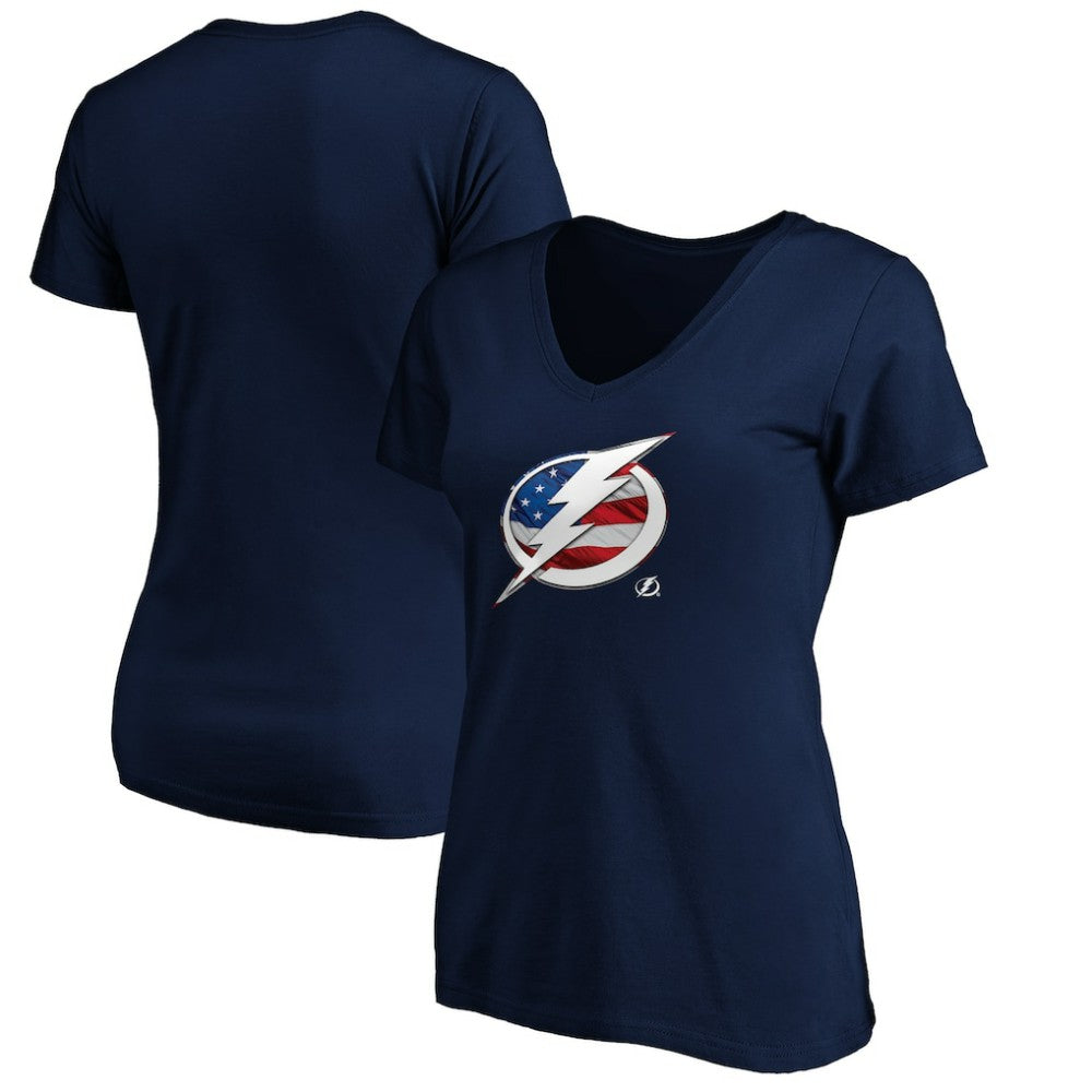Tampa Bay Lightning Women's Banner Wave Logo V-Neck T-Shirt T-Shirt - Navy - NHL 3930396