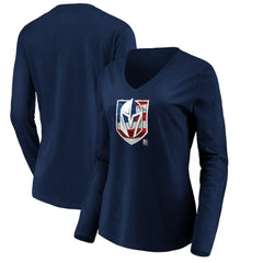 Vegas Golden Knights women's Banner Wave Logo Long Sleeve V-Neck T-Shirt - Navy - NHL 3930420