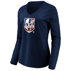 Vegas Golden Knights women's Banner Wave Logo Long Sleeve V-Neck T-Shirt - Navy - NHL 3930420