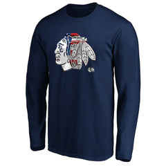 Chicago Blackhawks Banner Wave Logo Long Sleeve T-Shirt - Navy - NHL 3930426
