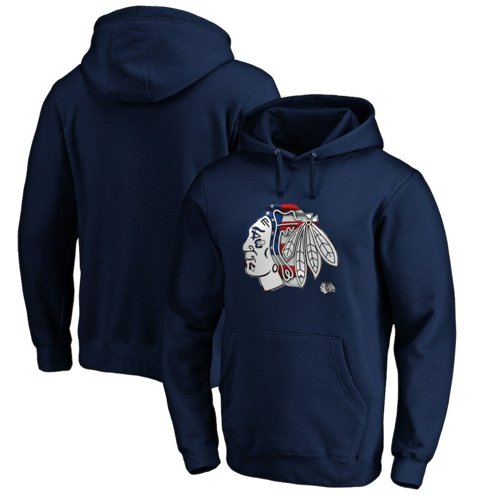 Chicago Blackhawks Banner Wave Logo Pullover Hoodie - Navy - NHL 3930449