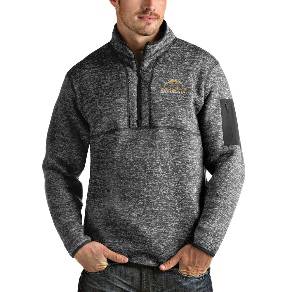 Los Angeles Chargers Antigua Fortune Quarter-Zip Pullover Jacket Heather Charcoal