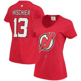 Nico Hischier New Jersey Devils Fanatics Women's Name & Number Logo V-Neck T-Shirt - Red - NHL 3947678