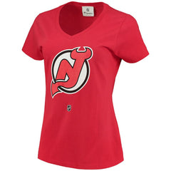 Nico Hischier New Jersey Devils Fanatics Women's Name & Number Logo V-Neck T-Shirt - Red - NHL 3947678