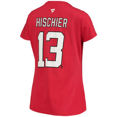 Nico Hischier New Jersey Devils Fanatics Women's Name & Number Logo V-Neck T-Shirt - Red - NHL 3947678