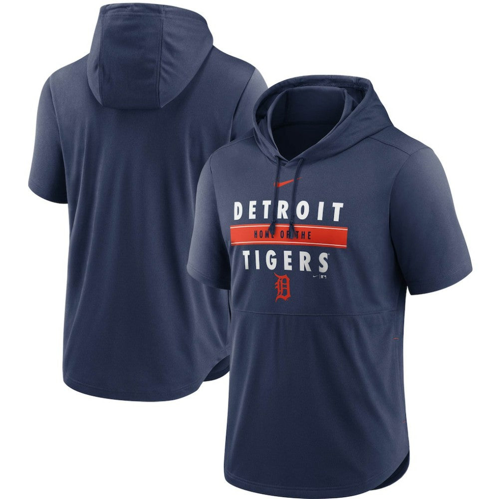 Detroit Tigers Nike Home Team Short Sleeve Hoodie Top - Navy - Nike Lifestyle