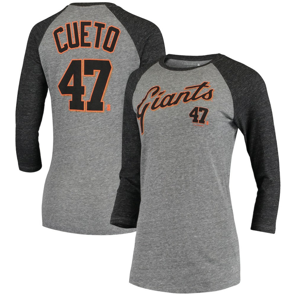 Johnny Cueto San Francisco Giants 5th & Ocean by New Era Women's Script Name & Number Raglan Tri-Blend 3/4-Sleeve T-Shirt - Gray - New Era Discount