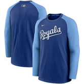 Kansas City Royals Nike Authentic Collection Pregame Performance Raglan Pullover Sweatshirt - Royal/Light Blue - Nike Discount