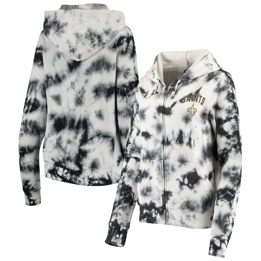 New Orleans Saints New Era Women's Tie Dye Fleece Full-Zip Hoodie Black