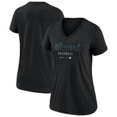 Miami Marlins Nike Women's Authentic Collection Tri-Blend V-Neck T-Shirt - Heather Black - Nike on Sale