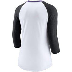 Colorado Rockies Nike Women's Color Split Tri-Blend 3/4-Sleeve Raglan T-Shirt - White/Heathered Black - Nike Sale