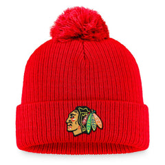 Chicago Blackhawks Fanatics Primary Logo Cuffed Knit Hat with Pom - Red - NHL 3970394
