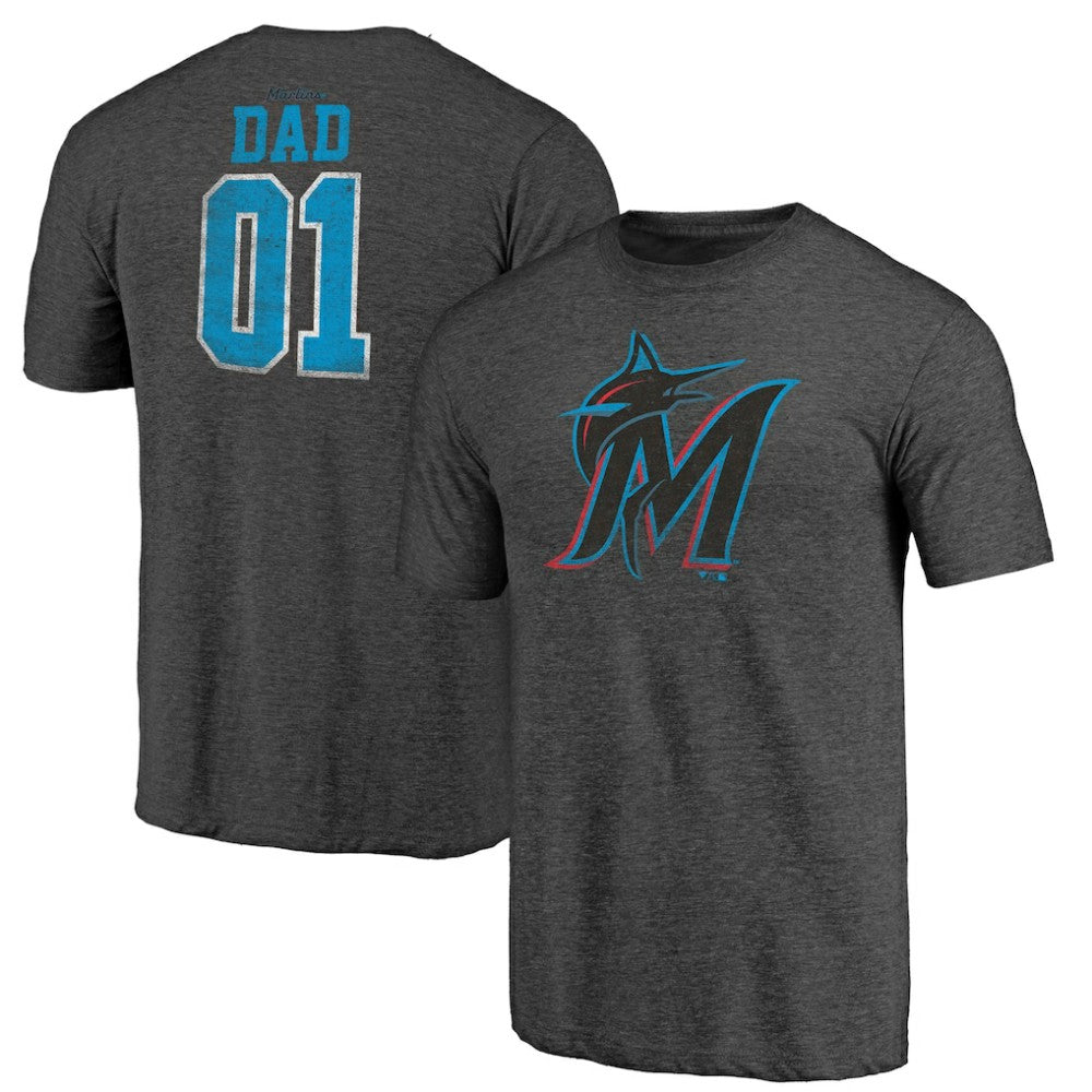 Miami Marlins Father's Day Greatest Dad Tri-Blend T-Shirt - Black - MLB Sale