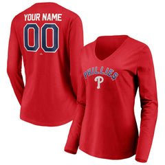 Philadelphia Phillies Women's Personalized Winning Streak Name & Number Long Sleeve V-Neck T-Shirt - Red - MLB on Sale