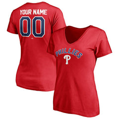 Philadelphia Phillies Women's Personalized Winning Streak Name & Number V-Neck T-Shirt - Red - MLB Lifestyle
