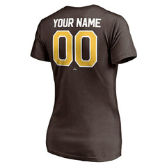 San Diego Padres Women's Personalized Winning Streak Name & Number V-Neck T-Shirt - Brown - MLB Lifestyle