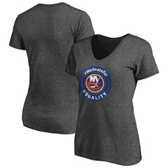 New York Islanders Women's #WeSkateFor V-Neck T-Shirt - Heather Gray - NHL 4017830