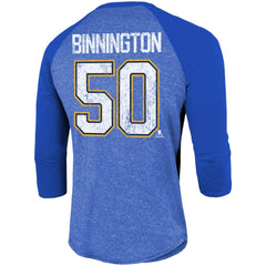 Jordan Binnington St. Louis Blues Fanatics Name & Number Tri-Blend Raglan 3/4-Sleeve T-Shirt - Blue - NHL 4019059