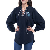 Seattle Kraken Fanatics Women's Lace Up Long Sleeve Spirit Top - Navy - NHL 4025072