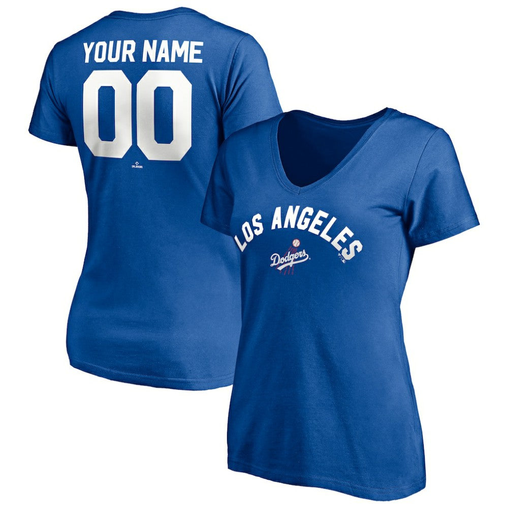 Los Angeles Dodgers Women's Cooperstown Winning Streak Personalized Name & Number V-Neck T-Shirt - Royal - MLB Discount