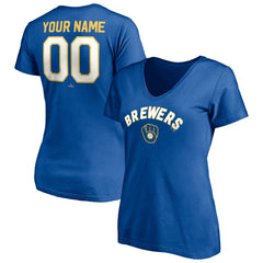 Milwaukee Brewers Women's Cooperstown Winning Streak Personalized Name & Number V-Neck T-Shirt - Royal - MLB Lifestyle
