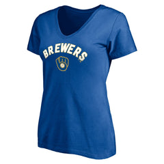 Milwaukee Brewers Women's Cooperstown Winning Streak Personalized Name & Number V-Neck T-Shirt - Royal - MLB Lifestyle