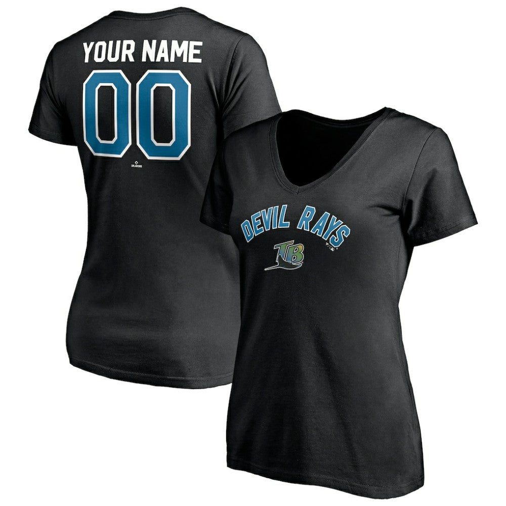 Tampa Bay Rays Women's Cooperstown Winning Streak Personalized Name & Number V-Neck T-Shirt - Black - MLB Online