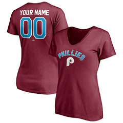 Philadelphia Phillies Women's Cooperstown Winning Streak Alternate Personalized Name & Number V-Neck T-Shirt - Burgundy - MLB on Sale