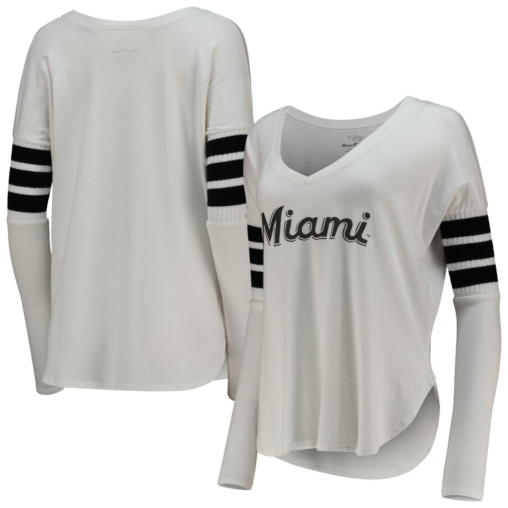 Miami Marlins Tiny Turnip Women's Jalynne Jersey Tri-Blend Long Sleeve V-Neck T-Shirt - White - MLB Discount