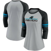 Nike Carolina Panthers Women's Stripe Mesh Nickname Tri-Blend 3/4-Sleeve T-Shirt Heathered Gray/Black