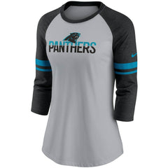 Nike Carolina Panthers Women's Stripe Mesh Nickname Tri-Blend 3/4-Sleeve T-Shirt Heathered Gray/Black
