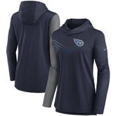 Nike Tennessee Titans Women's Chevron Hoodie Performance Long Sleeve T-Shirt Navy/Heathered Charcoal