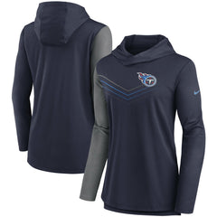 Nike Tennessee Titans Women's Chevron Hoodie Performance Long Sleeve T-Shirt Navy/Heathered Charcoal