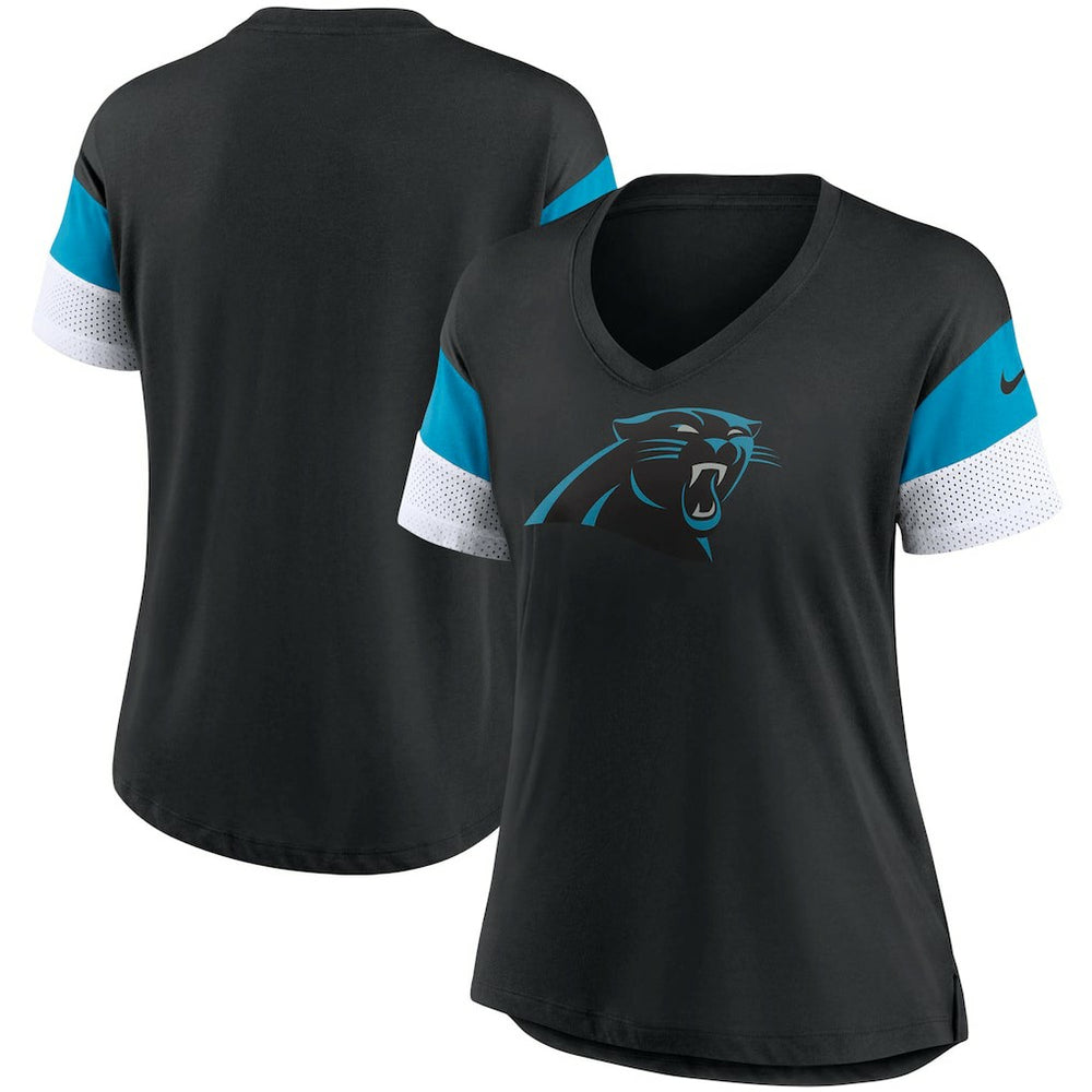 Nike Carolina Panthers Women's Team Logo Fashion Performance Tri-Blend V-Neck T-Shirt Black