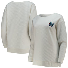 Miami Marlins Concepts Sport Women's Quilted Pullover Sweatshirt - White/Cream - MLB Sale