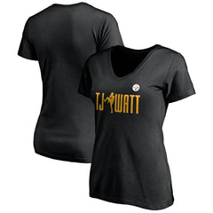 T.J. Watt Pittsburgh Steelers Women's Checkdown V-Neck T-Shirt Black