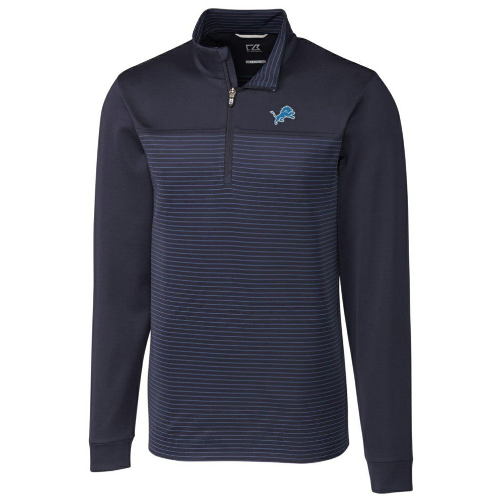 Detroit Lions Cutter & Buck Traverse Stripe Quarter-Zip Pullover Jacket Navy