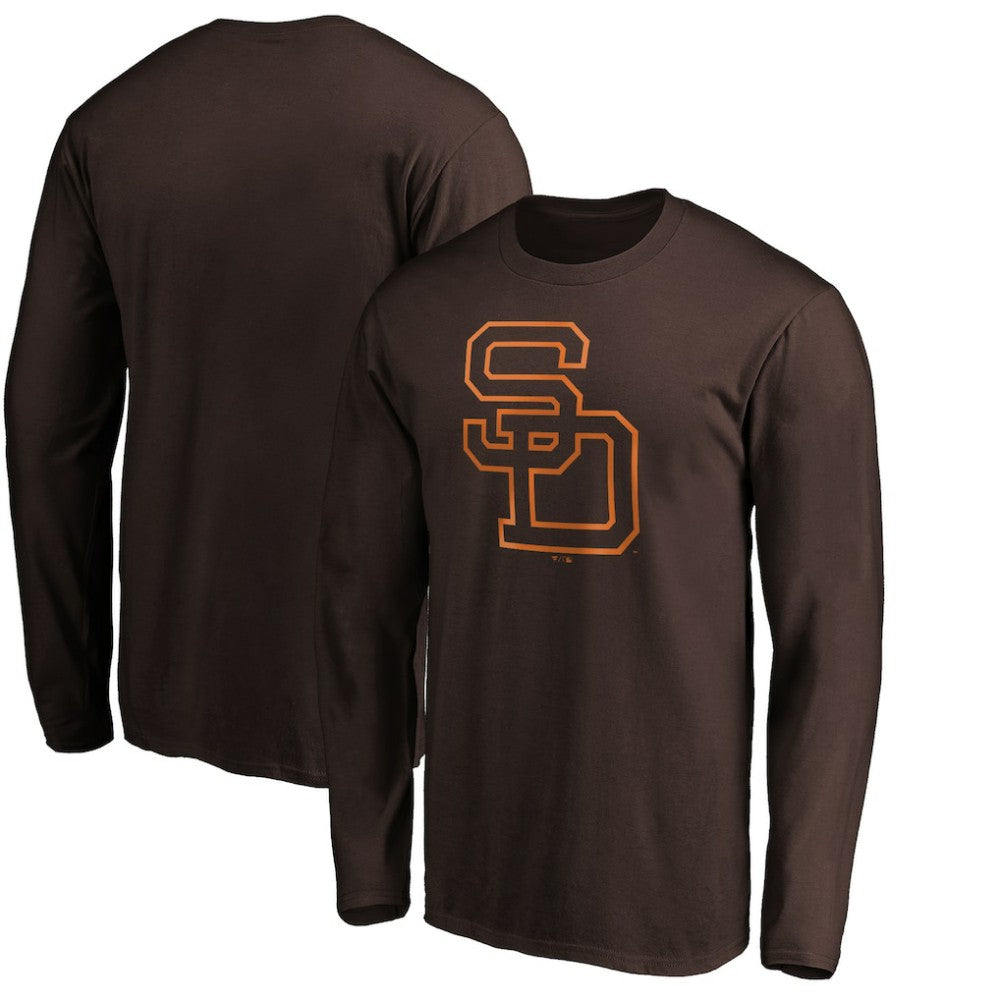 San Diego Padres Cooperstown Collection Huntington Logo Long Sleeve T-Shirt - Brown - MLB Lifestyle