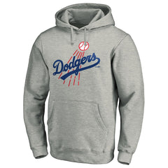 Los Angeles Dodgers Cooperstown Collection Huntington Logo Fitted Pullover Hoodie - Heather Gray - MLB Discount