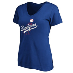 Los Angeles Dodgers Women's Cooperstown Collection Huntington Logo V-Neck T-Shirt - Royal - MLB Lifestyle