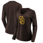 San Diego Padres Women's Core Distressed Team Long Sleeve T-Shirt - Brown - MLB Sale