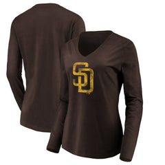 San Diego Padres Women's Core Distressed Team Long Sleeve T-Shirt - Brown - MLB Sale