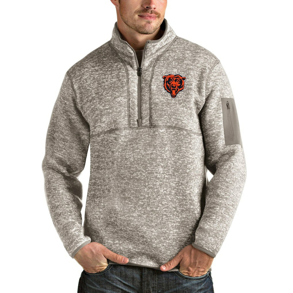 Chicago Bears Antigua Bear Head Fortune Quarter-Zip Pullover Jacket Oatmeal